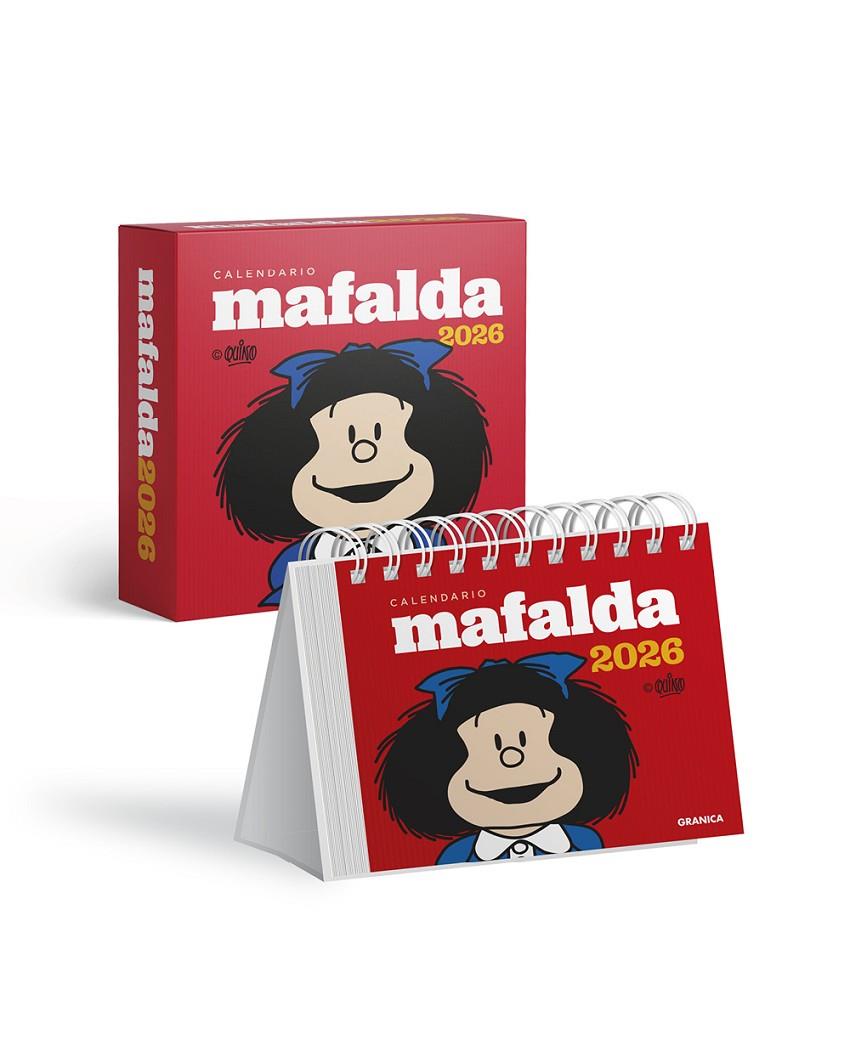 Calendario 2026 : Mafalda (sobretaula) (vermell amb caixa) | 9786316693204 | Quino