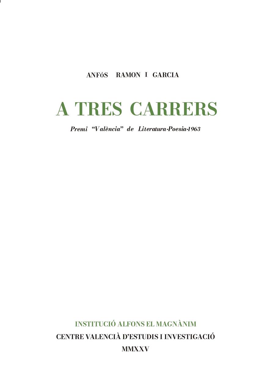 A tres carrers | 9788411560924 | Anfós Ramon i Garcia