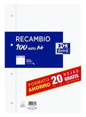 Recanvi : Oxford A4 quadrícula 4x4 4 forats (100 fulls) | 8427291066508
